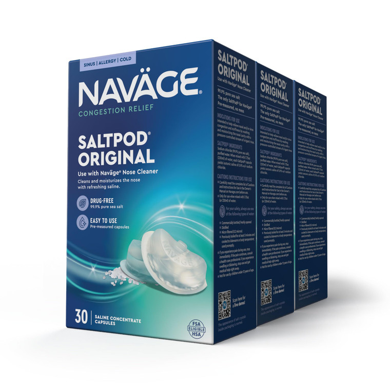 Navage SaltPod Bundle  3 Packs of 30 (90 SaltPods), Saline Refills Nasal Irrigation System, Sinus Rinse and Saline Pods for Fast and Soothing Relief