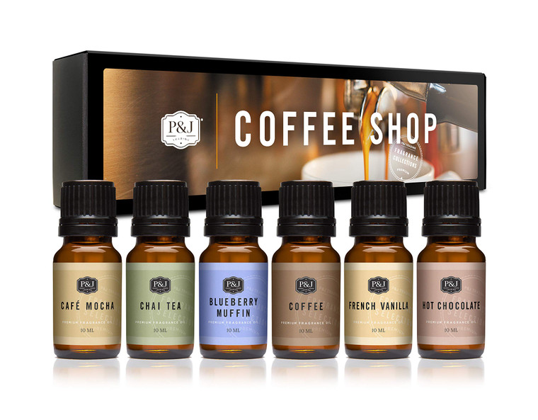P&J Trading Fragrance Oil Coffee Shop Set | Coffee, Café Mocha, Chai Tea, Hot Chocolate, Blueberry Muffin, French Vanilla Candle Scents for Candle Ma