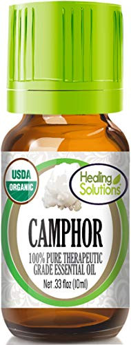 Healing Solutions Camphor Essential Oil 10ml (0.33 oz)  Organic, Pure, Undiluted Camphor Oil, Therapeutic Grade for Hair, Diffuser, & Skin