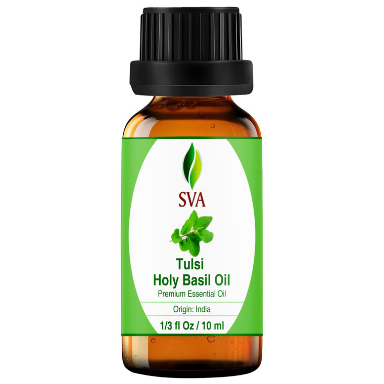 SVA Holy Tulsi Essential Oil  1/3 Fl Oz  100% Natural Tulsi Oil - for Diffuser, Hair Care, Face, Skin Care, Aromatherapy, Scalp and Body Massage, S