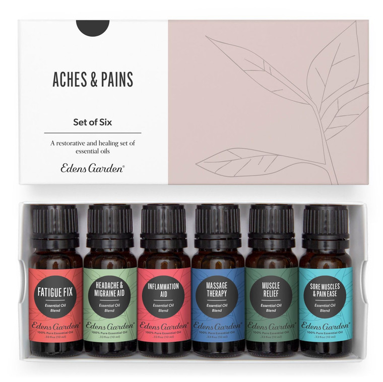 Edens Garden Essential Oils Aches & Pains 6 Set  100% Pure Therapeutic Grade, Natural Aromatherapy Blends for Headache, Muscle Relief & Relaxation 