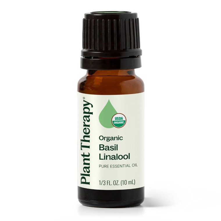 Plant Therapy USDA Certified Organic Basil Linalool Essential Oil 10 mL (1/3 oz) 100% Pure, Undiluted, Aromatherapy, for Muscle Soreness and Digestiv