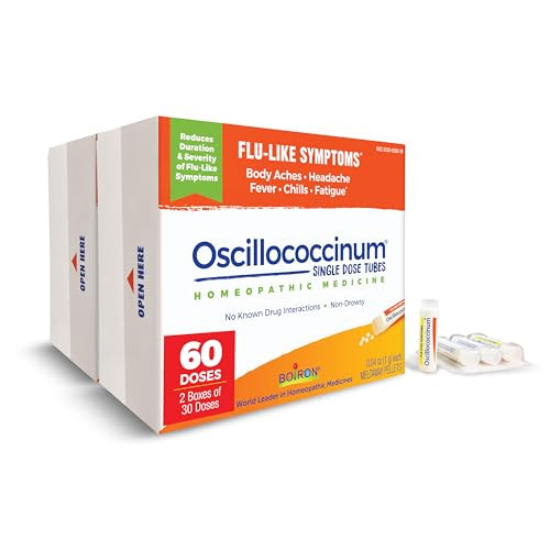 Boiron Oscillococcinum for Relief from Flu-Like Symptoms of Body Aches, Headache, Fever, Chills, and Fatigue - 60 Doses (Pack of 2)