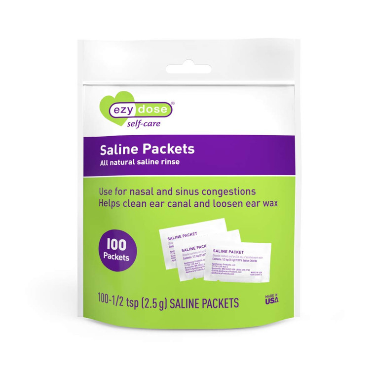 EZY DOSE Saline Nasal Rinse Packets, Individually Wrapped Sinus Refill Packets, Nasal Relief, 100 Count, Made in The USA