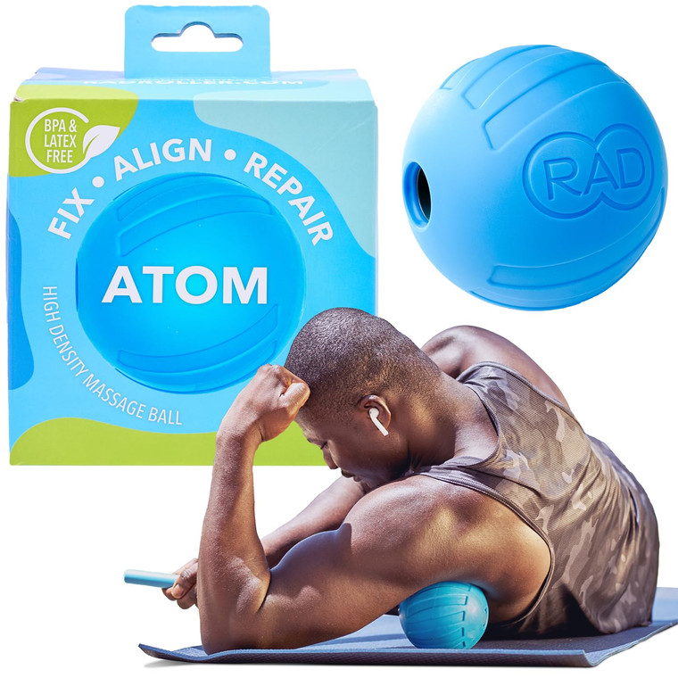RAD Atom  Extra Firm Yoga Deep Tissue Massage Ball  Myofascial Release Ball for Back Pain, Shoulders, Glutes, Hamstrings, Traps & Pecs  Trigger Po