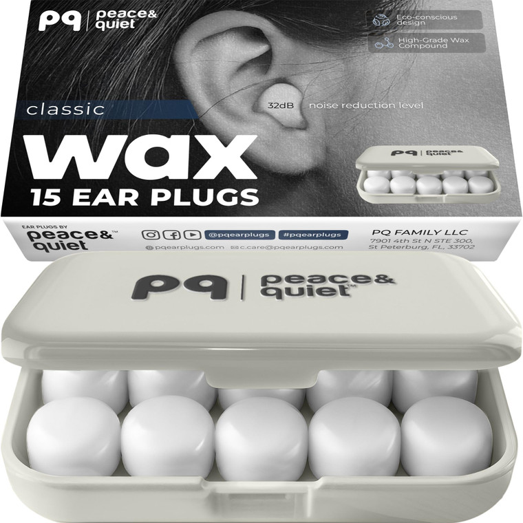Peace&Quiet PQ Wax Ear Plugs for Sleeping, Swimming - 15 Soft Noise Cancelling Silicone Gel Wax Earplugs for Sleep and Swimmers, Ear Protection with