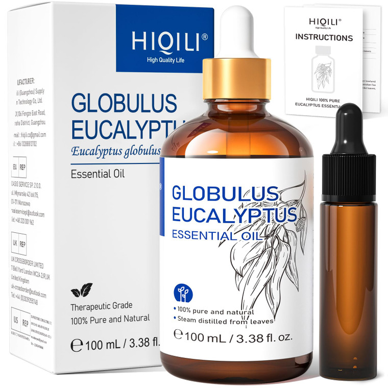 HIQILI 100ML Eucalyptus Essential Oil for Spray, Diffuser & Skin, 100% Pure Undiluted - 3.38 Fl Oz