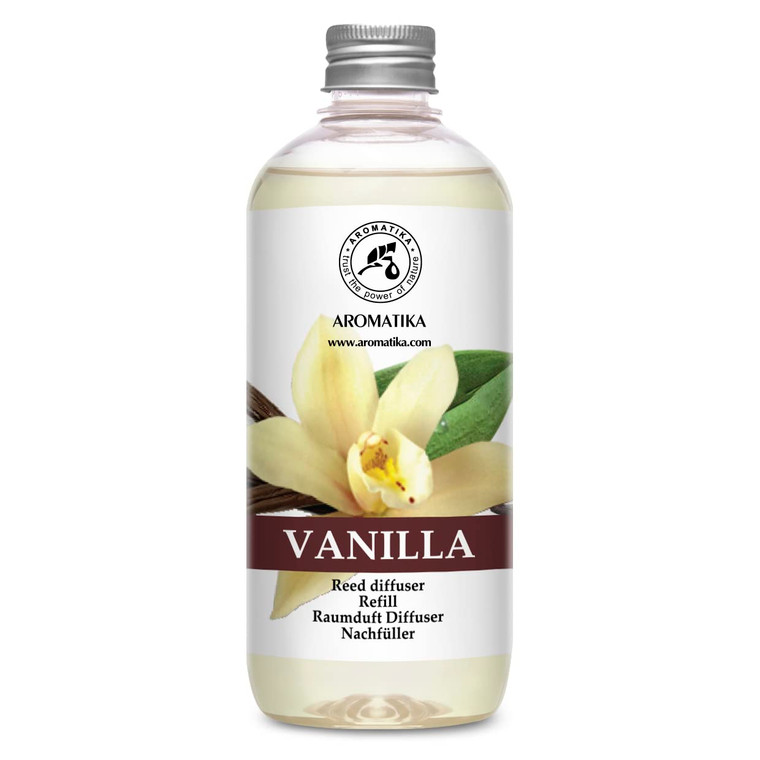 Vanilla Diffuser Refill w/Natural Essential Vanilla Oil 17 Fl Oz - Intensive - Fresh & Long Lasting Fragrance - Reed Diffuser Oil - Best for Aromathe