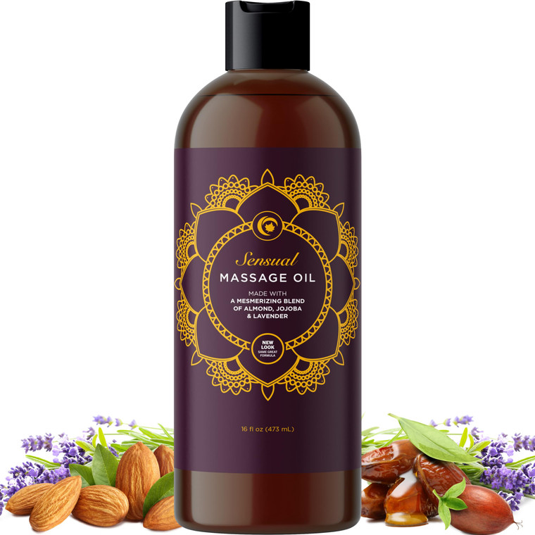 Aromatherapy Sensual Massage Oil for Couples - Relaxing Lavender Massaging Oil for Massage Therapy with Vitamin E Jojoba & Sweet Almond - Naturally S