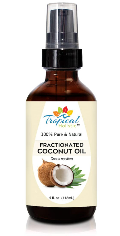 Tropical Holistic Fractionated Coconut Oil 4 oz - 100% Pure Organic Cold Pressed Unscented Liquid Coconut Oil for Skin, Hair, Nails, Massage, Carrier