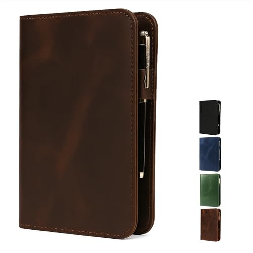 TheAntiq Genuine Leather A5 Journal Cover Refillable Notebook Cover, Fits 5.75 x 8.25 in, Card Slots Pocket & Pen Holder, Handmade Professional Leath