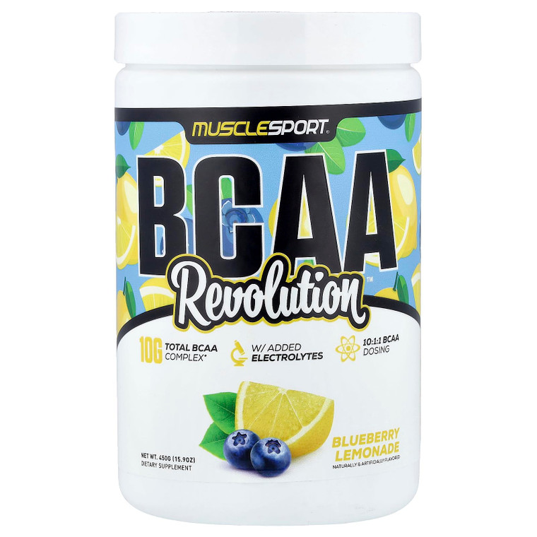 Musclesport BCAA Revolution Amino Acid Powder Supplement for Men & Women - Intra Workout Training Complex - Recovery Supplement (Blueberry Lemonade,