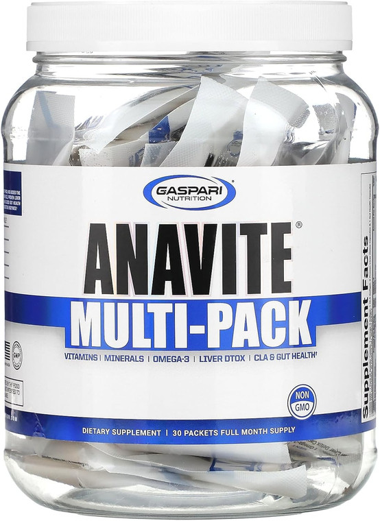 Gaspari Nutrition Anavite, Full Spectrum Multi-Vitamin Packs, Anavite Multivitamins, CLA, Omega 3s, Proven Gut, and Proven Liver Detox, All in 1 (30