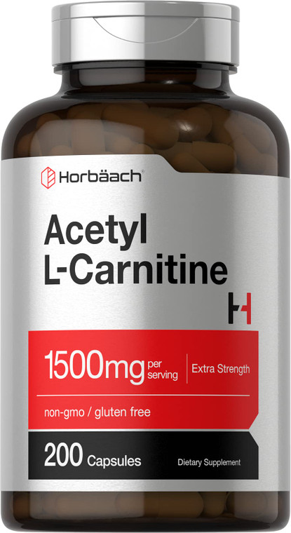 Horbäach Acetyl L-Carnitine 1500mg | 200 Capsules | Extra Strength Supplement | Non-GMO & Gluten Free