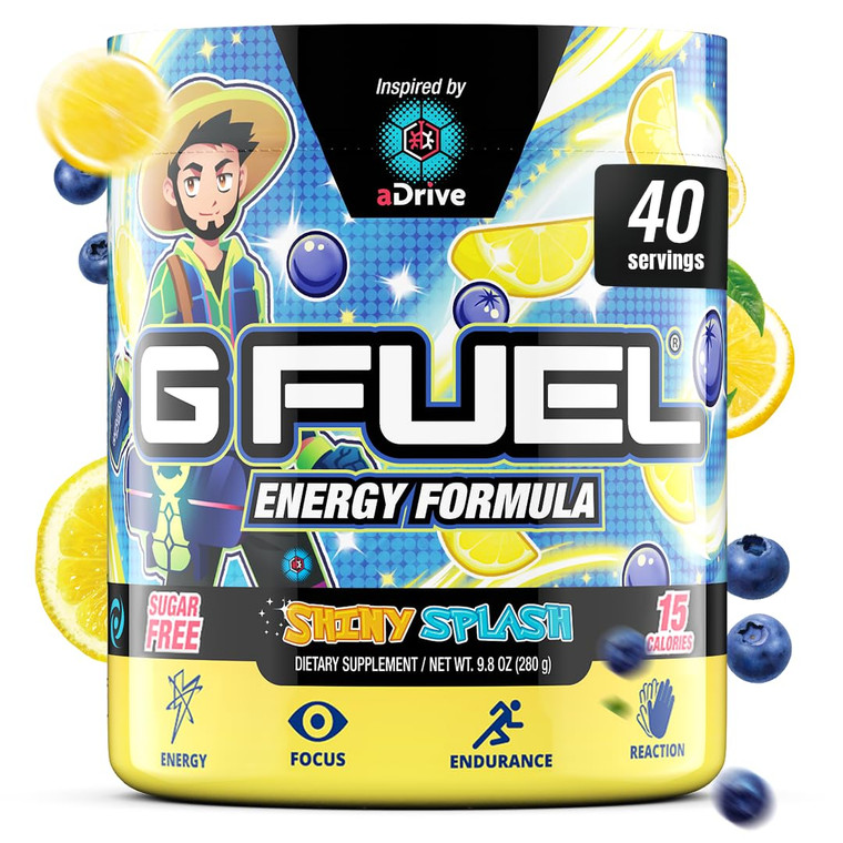 G Fuel aDrive Energy Drink Powder, Pre Workout Caffeine Mix for Gaming, Sugar Free Focus Amino, Vitamin + Antioxidants, 9.9oz (Blueberry & Lemonade,