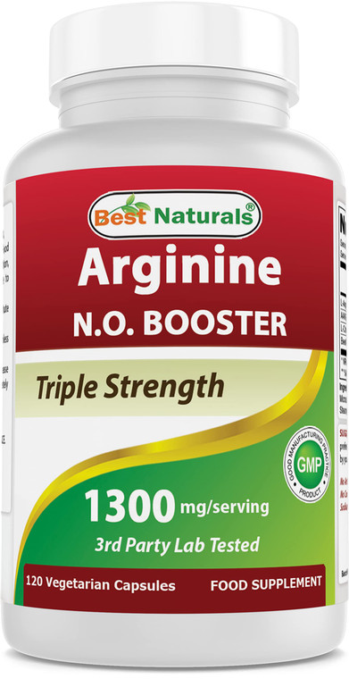 Best Naturals L-Arginine NO Booster Triple Strength 1300 mg Serving 120 Veg Capsules - Made with L-Arginine, AAKG, L-Citrulline, Beet Powder