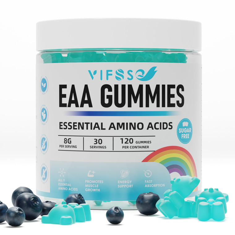 VIFSSG EAA Gummies 120 Gummies (Blue Raspberry), Essential Amino Acids - All 9 Essential Aminos (EAA) and All Branched-Chain Aminos (BCAAs), Non-GMO,