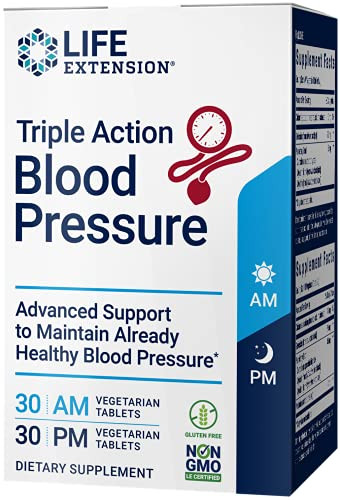 Life Extension Triple Action Blood Pressure, Heart Health Supplement, quercetin, stevia Extract, melatonin, Morning and Night Support, Gluten-Free, N