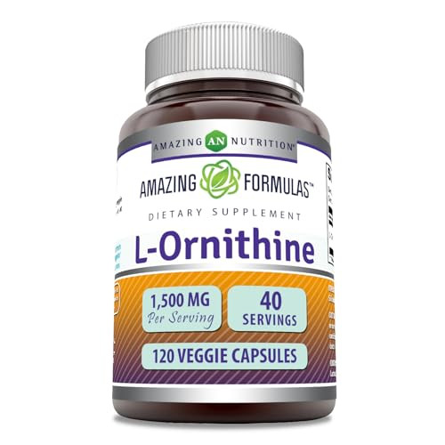 Amazing Formulas L-Ornithine 1500 Mg Per Serving Veggie Capsules Supplement | Non-GMO | Gluten Free | Made in USA (120 Count)