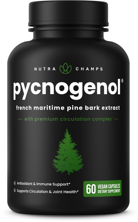 NutraChamps Pycnogenol French Maritime Pine Bark Extract, Premium Circulation Complex, Blood Flow, Nitric Oxide Production, Superior Absorption, Resu