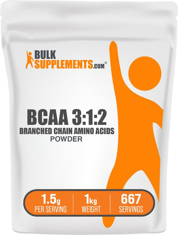 BulkSupplements.com BCAA 3:1:2 Powder - BCAA Supplements, Branched Chain Amino Acids Powder - Unflavored & Gluten Free, 1.5g per Serving, 1kg (2.2 lb