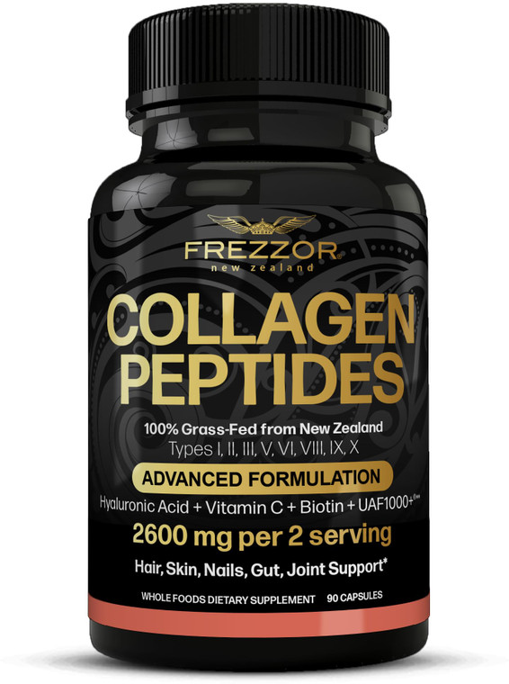 FREZZOR Collagen Peptides with UAF1000+, 100% Grass-Fed New Zealand Cattle Source, Hydrolyzed, Joint, Skin, Hair & Nail Support, Amino Acids, Anti-Ag