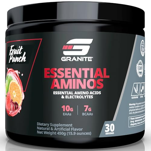 Granite Essential Amino Acids Powder for Muscle Recovery and Growth with 10g EAAs and 7g BCAAs - Soy-Free, Gluten-Free, 448g (30 Servings), Fruit Pun
