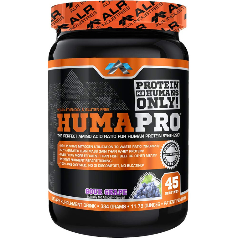 ALR Industries Humapro | Amino Acids Protein Matrix for Humans | 99% Utilization for Lean Muscle | Vegan, Gluten Free | 334g / 45 Servings (Sour Grap