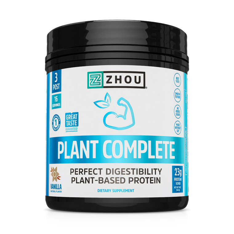 Zhou Plant Complete Vegan Protein Powder - Plant Based Protein Powder for Women & Men, Non Dairy Rice & Pea Protein Blend for Smoothies and Shakes, 2