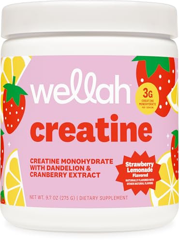 Wellah Creatine for Women - Creatine Monohydrate with Dandelion & Cranberry Extract (50 Servings, Strawberry Lemonade)