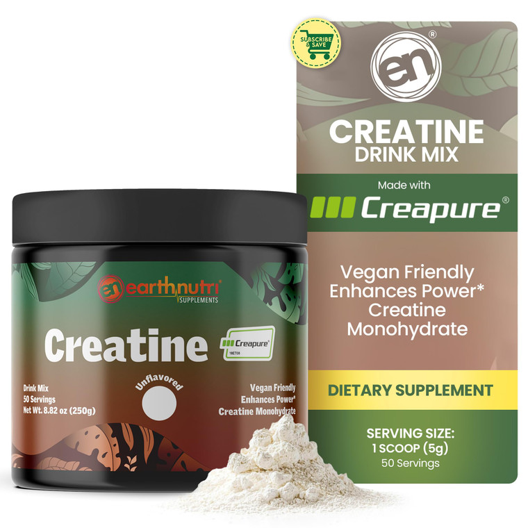 EarthNutri Creatine Monohydrate Powder - Micronized for Better Absorption - Supports Muscle Strength, Strength & Recovery (Powder - Unflavored)