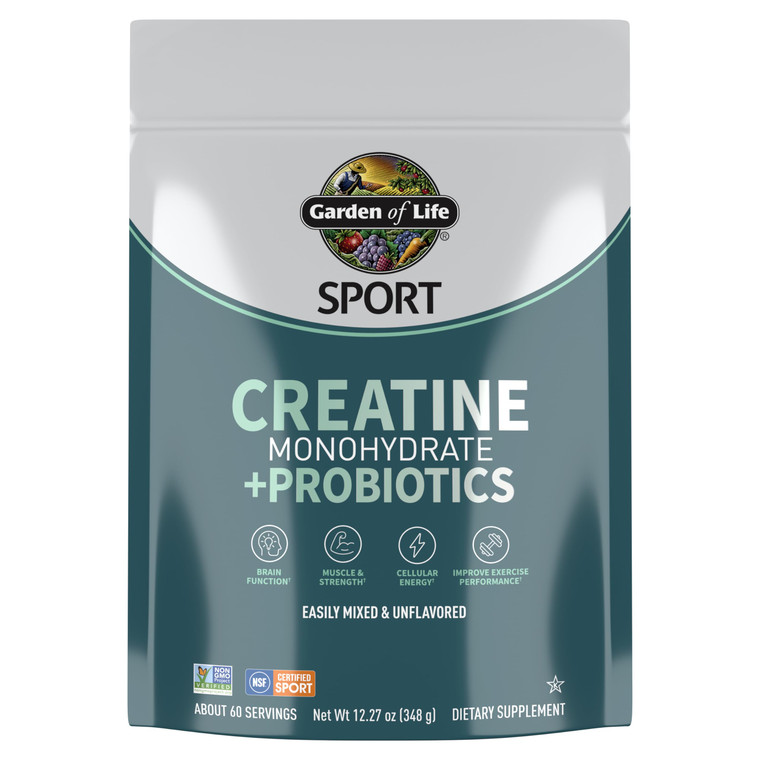 Creatine Monohydrate Powder for Women and Men by Garden of Life, Micronized Pre Workout with Probiotics for Muscle, Strength, Performance, Sport Amin