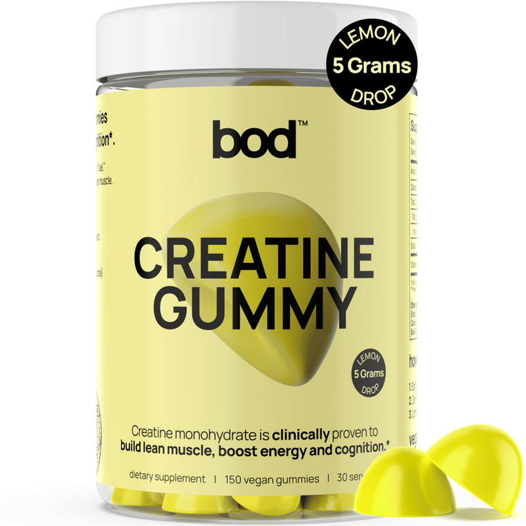 BOD Creatine Gummies, Creatine Monohydrate Gummies, Lemon Drop, for Muscle Support, and Energy Support, Pre Workout Supplement, 5g Creatine for Women