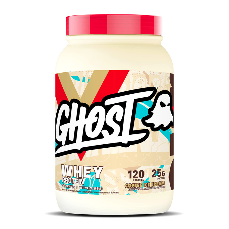 GHOST Whey Protein Powder, Coffee Ice Cream - 2LB, 25G of Protein - Whey Protein Blend - ­Post Workout Fitness & Nutrition Shakes, Smoothies, Baking