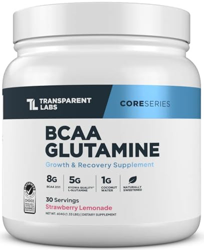 Transparent Labs BCAA Glutamine - 8000 Mg of BCAA Powder with L Glutamine for Post Workout Recovery, Muscle Growth, & Increased Endurance - 30 Servin