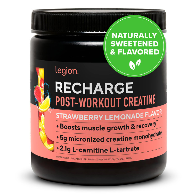 LEGION Recharge Post Workout Supplement (Strawberry Lemonade) - All Natural Muscle Builder & Recovery Drink with Micronized Creatine Monohydrate. Nat