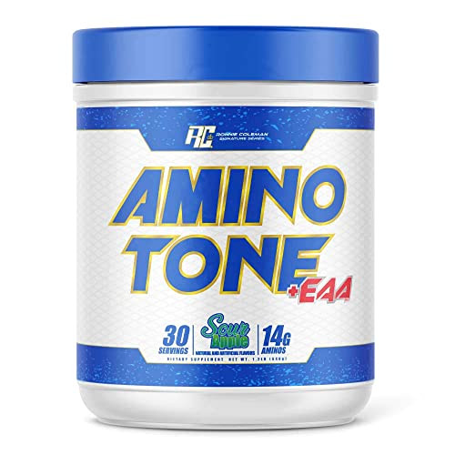 Ronnie Coleman Signature Series Amino-Tone EAAs Amino Acids Powder with BCAAs, Hydration Essential Amino Acids Post Workout Muscle Recovery, Sour App