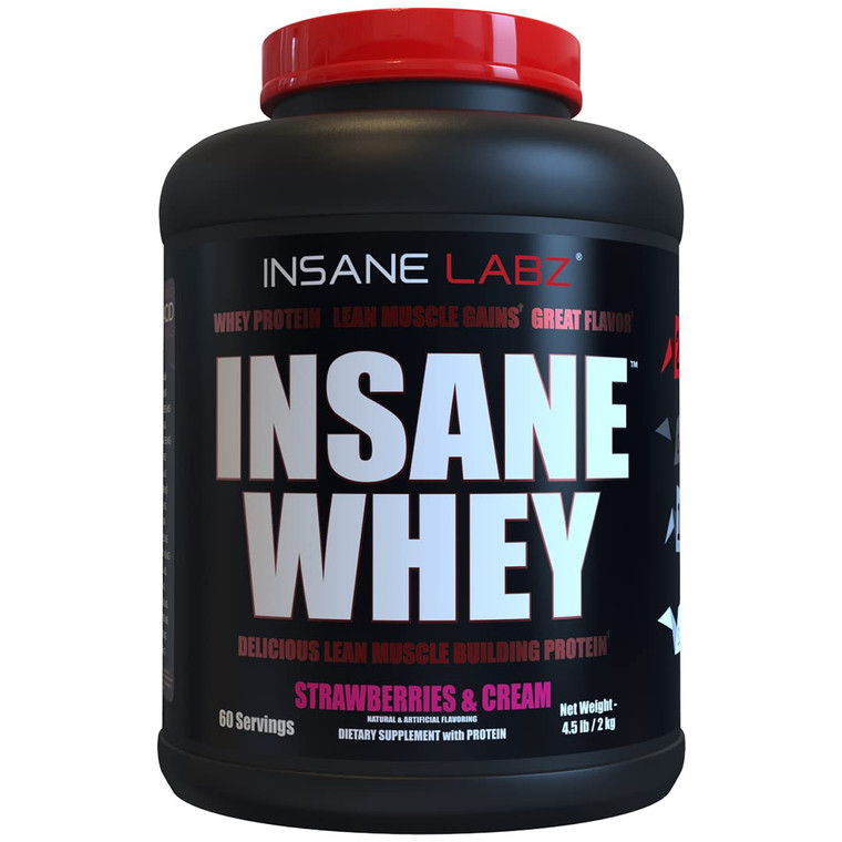 Insane Labz Insane Whey,100% Muscle Building Whey Protein, Post Workout, BCAA Amino Profile, Mass Gainer, Meal Replacement, 5lbs, 60 Srvgs, (Strawber