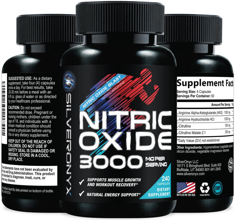 Extra Strength Nitric Oxide Booster 3000mg - 3X Strength L-Arginine AKG & Citrulline Malate - Premium Nitric Booster Natural Energy, Muscle & Heart S