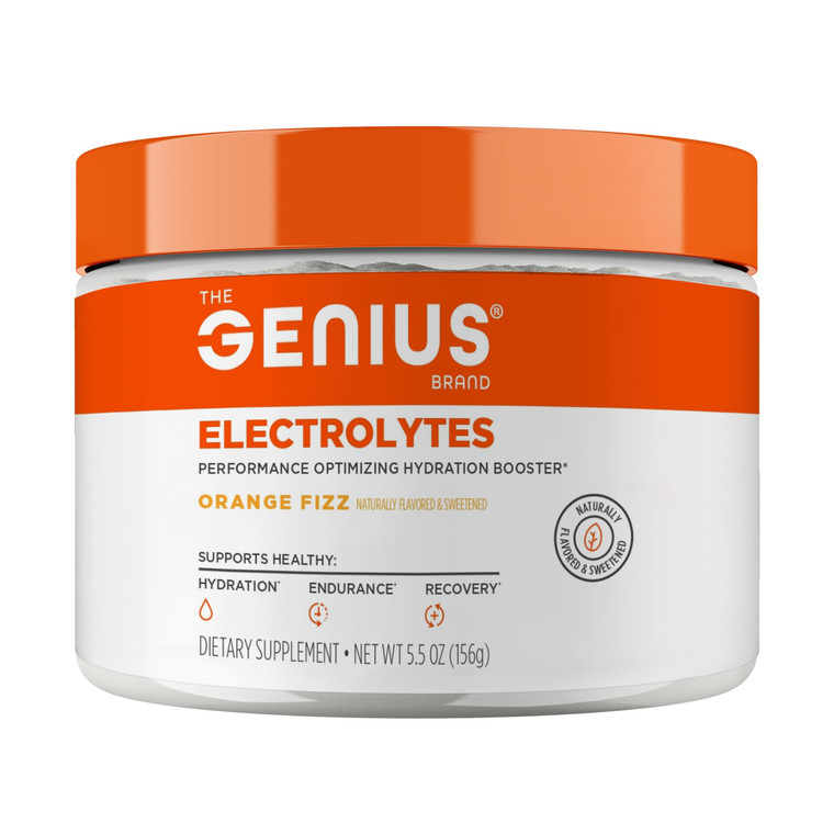 Genius Electrolytes Powder Drink Mix, Orange Fizz, 30 Servings - Natural Hydration Booster & Endurance Supplement with Potassium, Magnesium & Zinc -