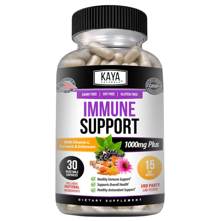 Kaya Naturals Elderberry Immune Support | Vitamins with Zinc and Vitamin C for Adults, Probiotics & Turmeric 1000mg Immune System Booster Sambucus Ca