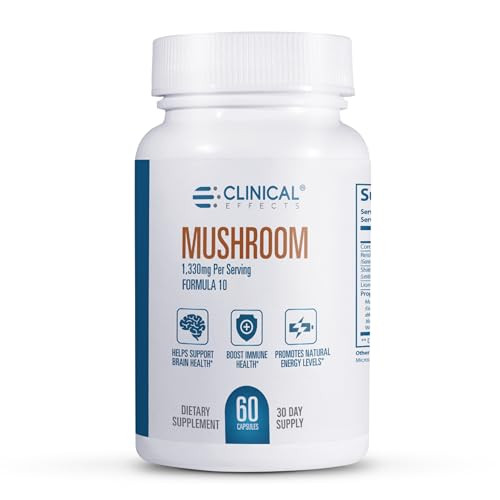 Clinical Effects Mushroom Formula 10 - Natural Mushroom Supplement for Focus, Mood, and Brain Booster Support - Nootropic Supplement and Immune Suppo