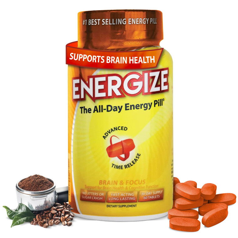 iSatori Energize Brain & Focus Caffeine Pills - Fast Acting All Day Energy Pills, Brain Booster, Energy and Focus Supplement, Time Release Caffeine M