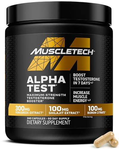 MuscleTech Testosterone Booster for Men, AlphaTest - T-Boost Mens Supplement with Tribulus Terrestris & Boron - Daily Male Gym Workout Supplements fo
