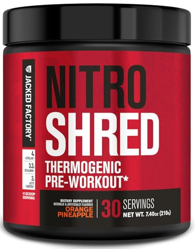Jacked Factory NITROSURGE Shred Pre Workout Supplement - Energy Booster, Instant Strength Gains, Sharp Focus, Powerful Pumps - Nitric Oxide Booster &