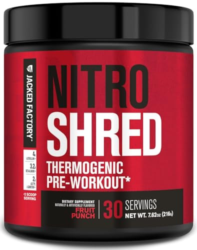 Jacked Factory NITROSURGE Shred Pre Workout Supplement - Energy Booster, Instant Strength Gains, Sharp Focus, Powerful Pumps - Nitric Oxide Booster &