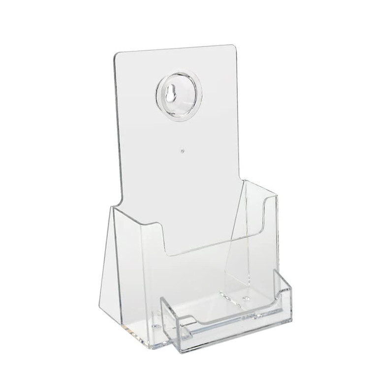 SourceOne Trifold Brochure Holder for 4 x 9 Booklets  with Business Card Container  Clear Acrylic Countertop Organizer