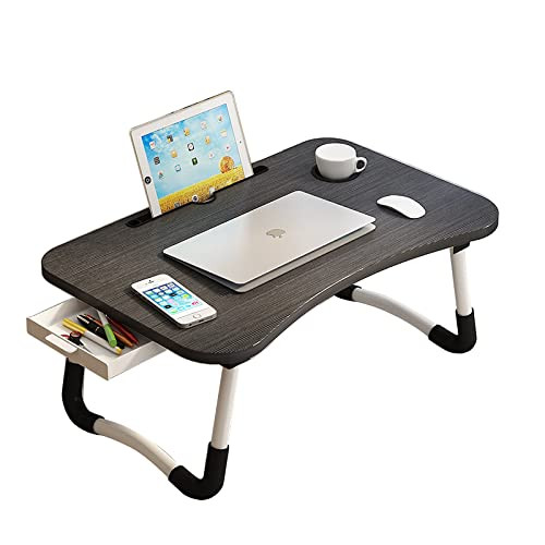 Home Office Lap Desk with Storage Drawer, Cup and Phone Holder, Laptop Bed Tray Table, 23.6" Foldable Desk, Laptop Stand for Breakfast, Working, Writ