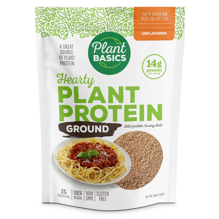 Plant Basics - Hearty Plant Protein - Unflavored Ground, 1 lb (Pack of 2), Non-GMO, Gluten Free, Low Fat, Low Sodium, Vegan, Meat Substitute