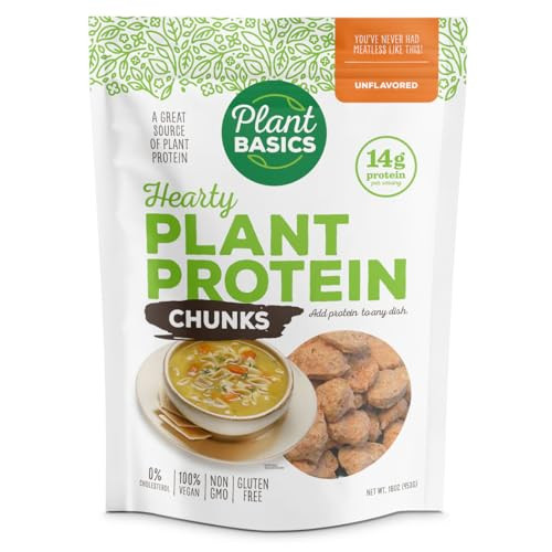 Plant Basics - Hearty Plant Protein - Unflavored Chunks, 1 lb (Pack of 6), Non-GMO, Gluten Free, Low Fat, Low Sodium, Vegan, Meat Substitute